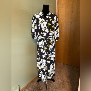 F&F Black and White Floral Dress with Yellow Detail